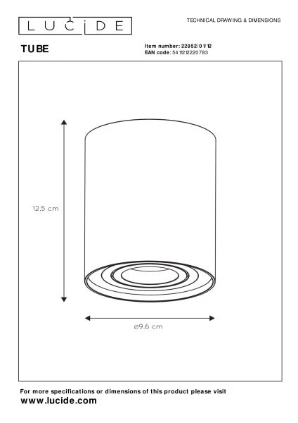 Lucide TUBE - Plafondspot - Ø 9,6 cm - 1xGU10 - Mat chroom - technisch